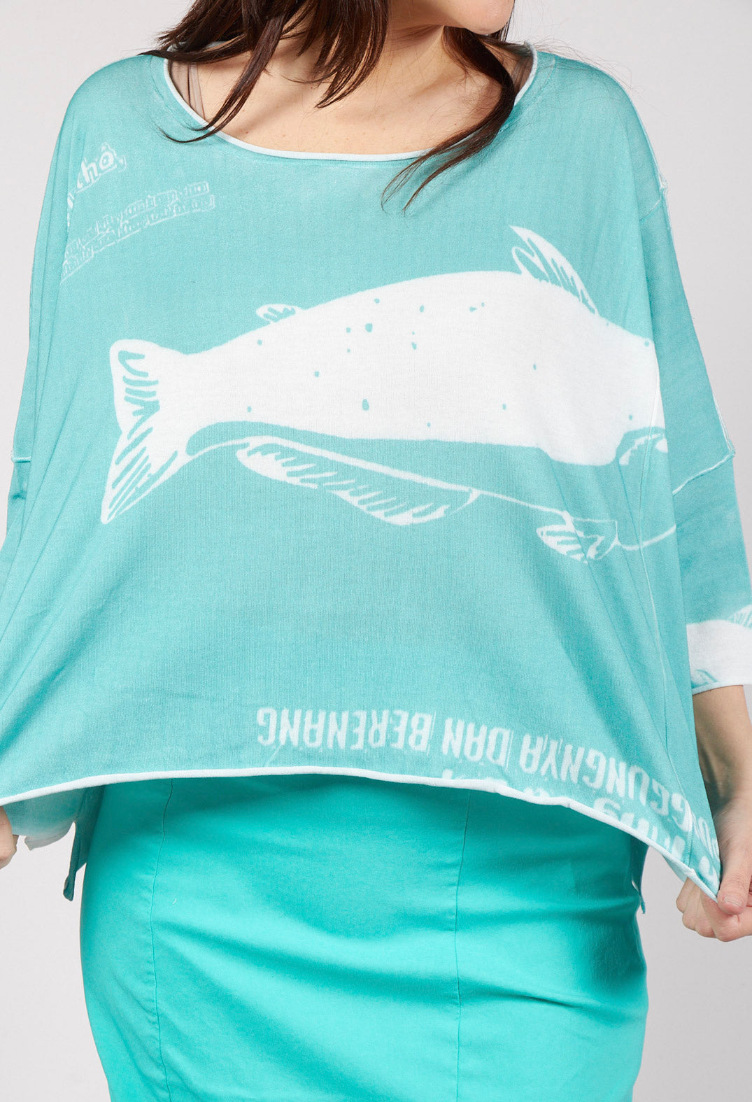 Short Pullover in Aqua Print