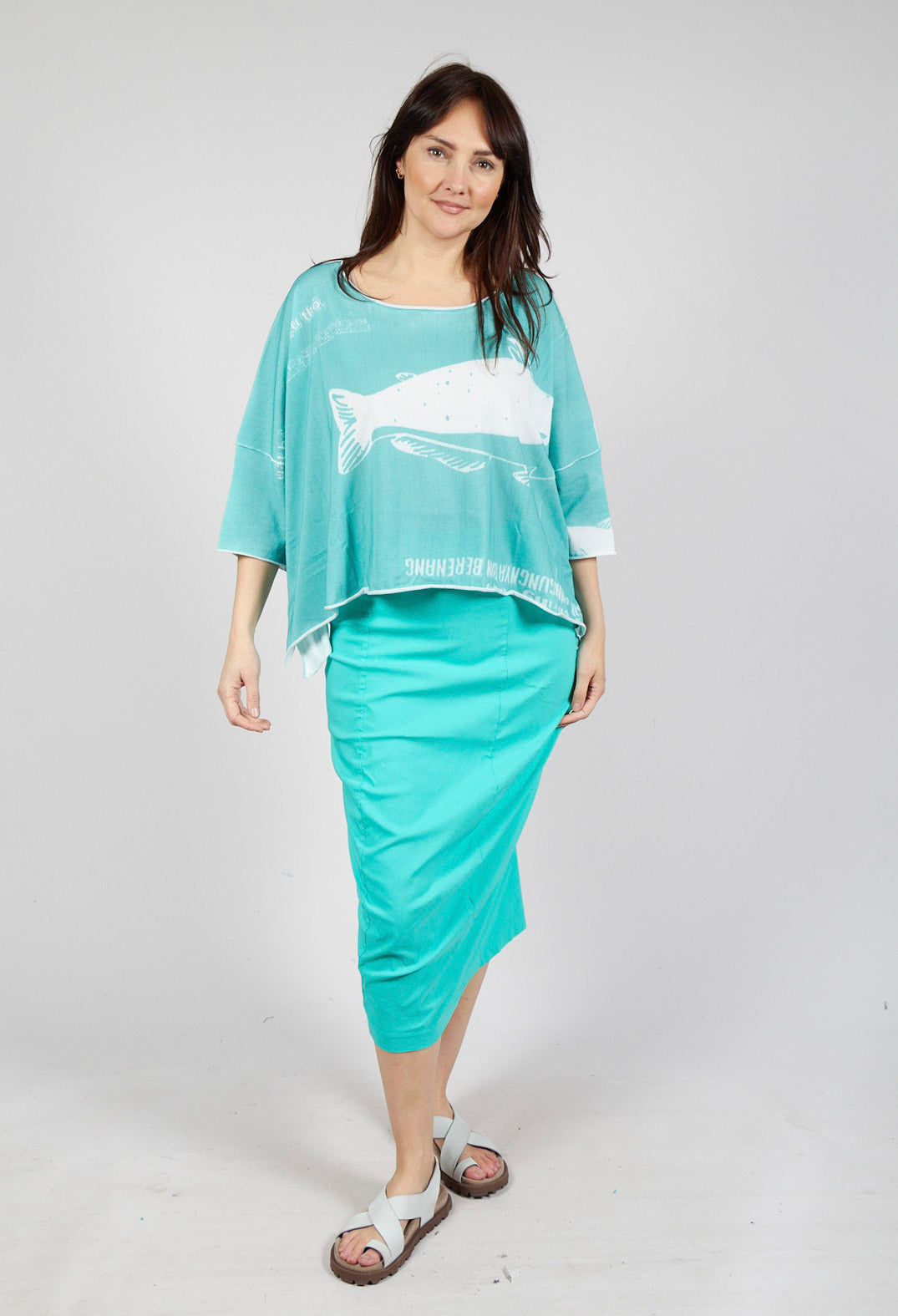 Short Pullover in Aqua Print