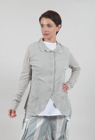 Button Through Jacket with Sheer Sleeves in Grey
