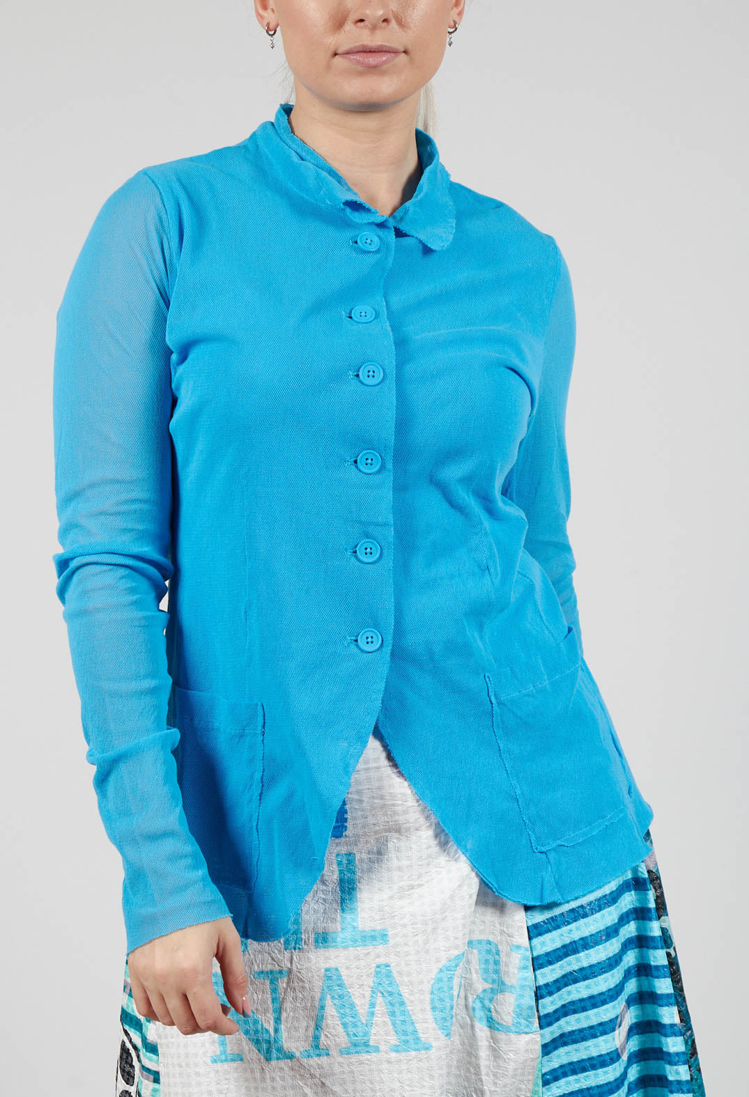 Button Through Jacket with Sheer Sleeves in Malibu