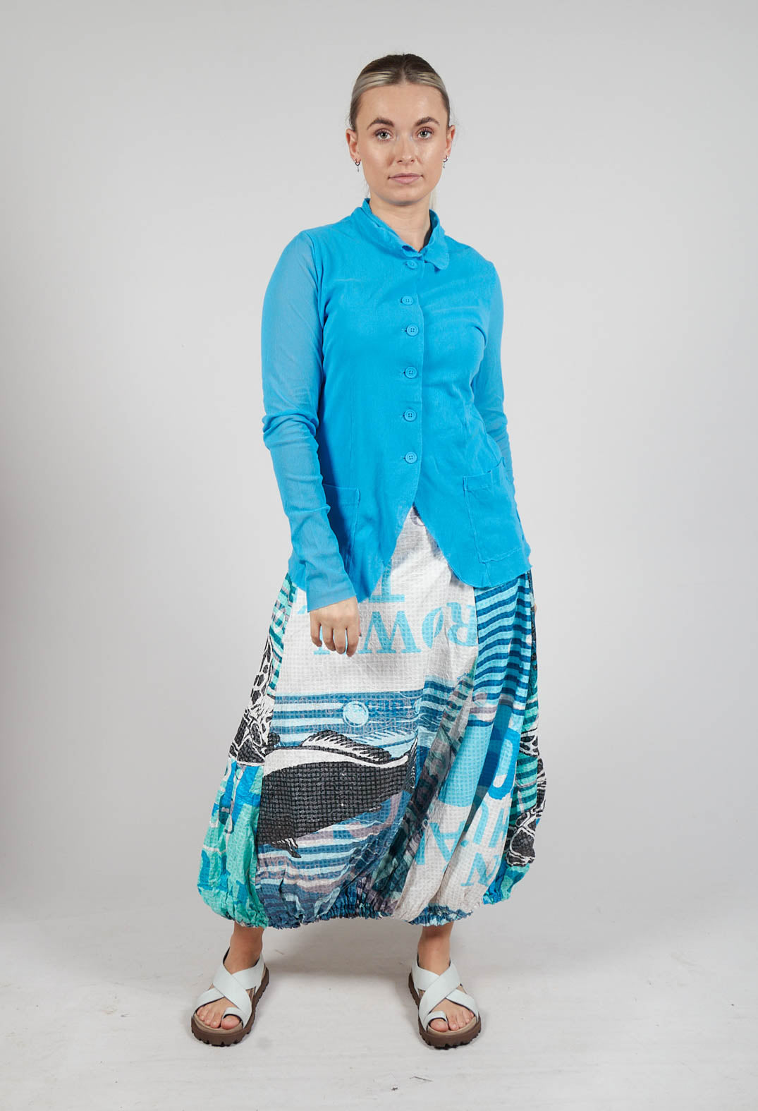Button Through Jacket with Sheer Sleeves in Malibu