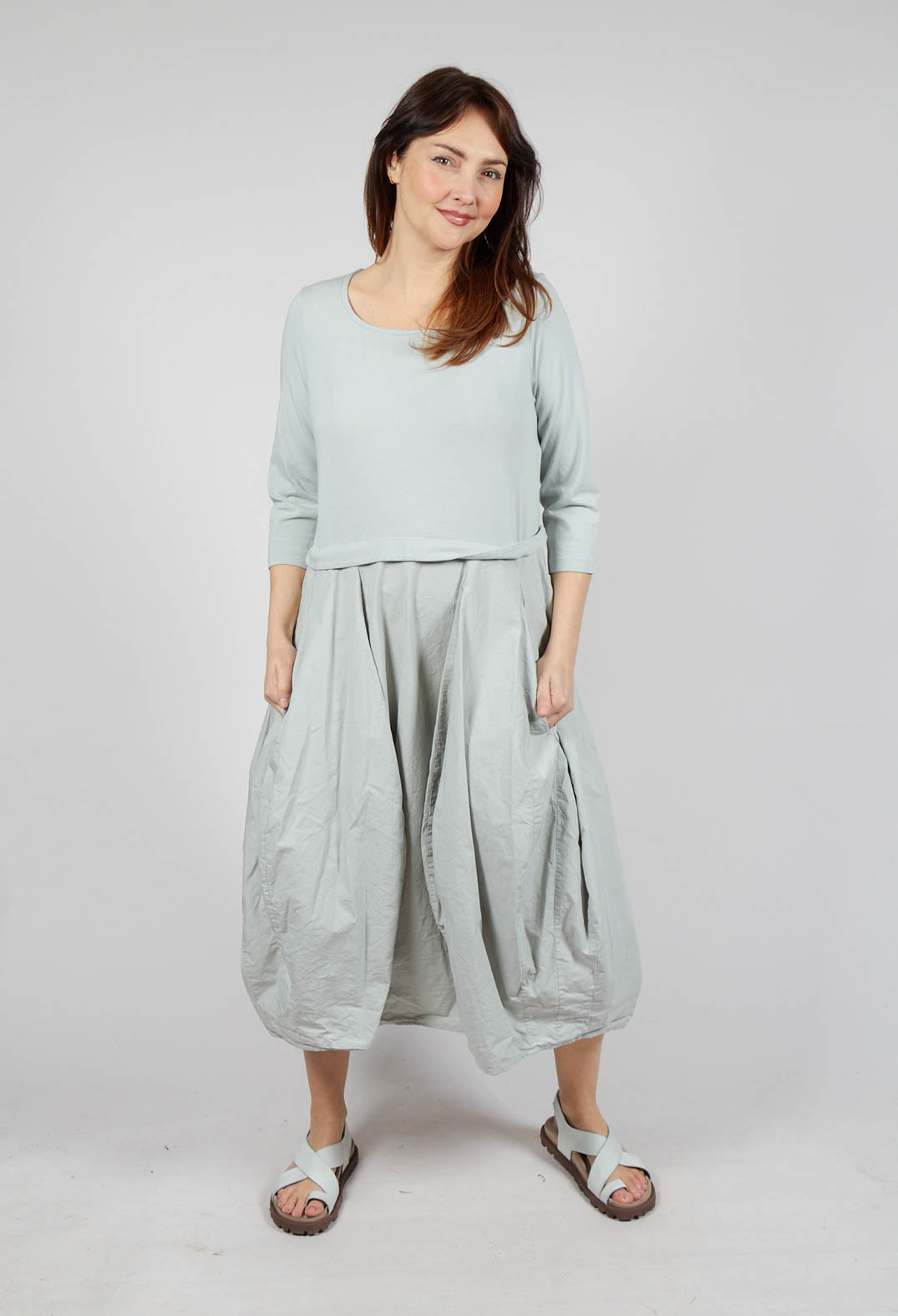 Dual Fabric Tulip Hem Dress in Grey