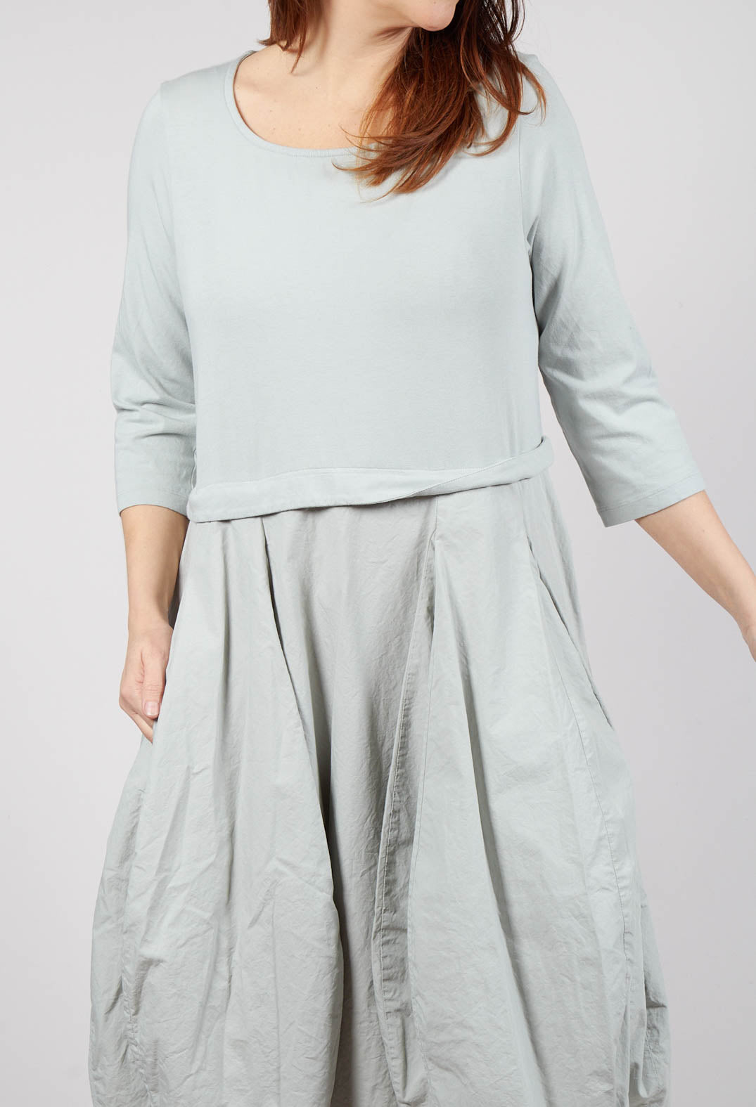 Dual Fabric Tulip Hem Dress in Grey