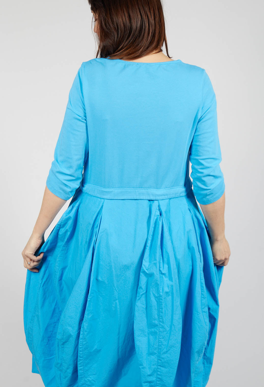 Dual Fabric Tulip Hem Dress in Malibu
