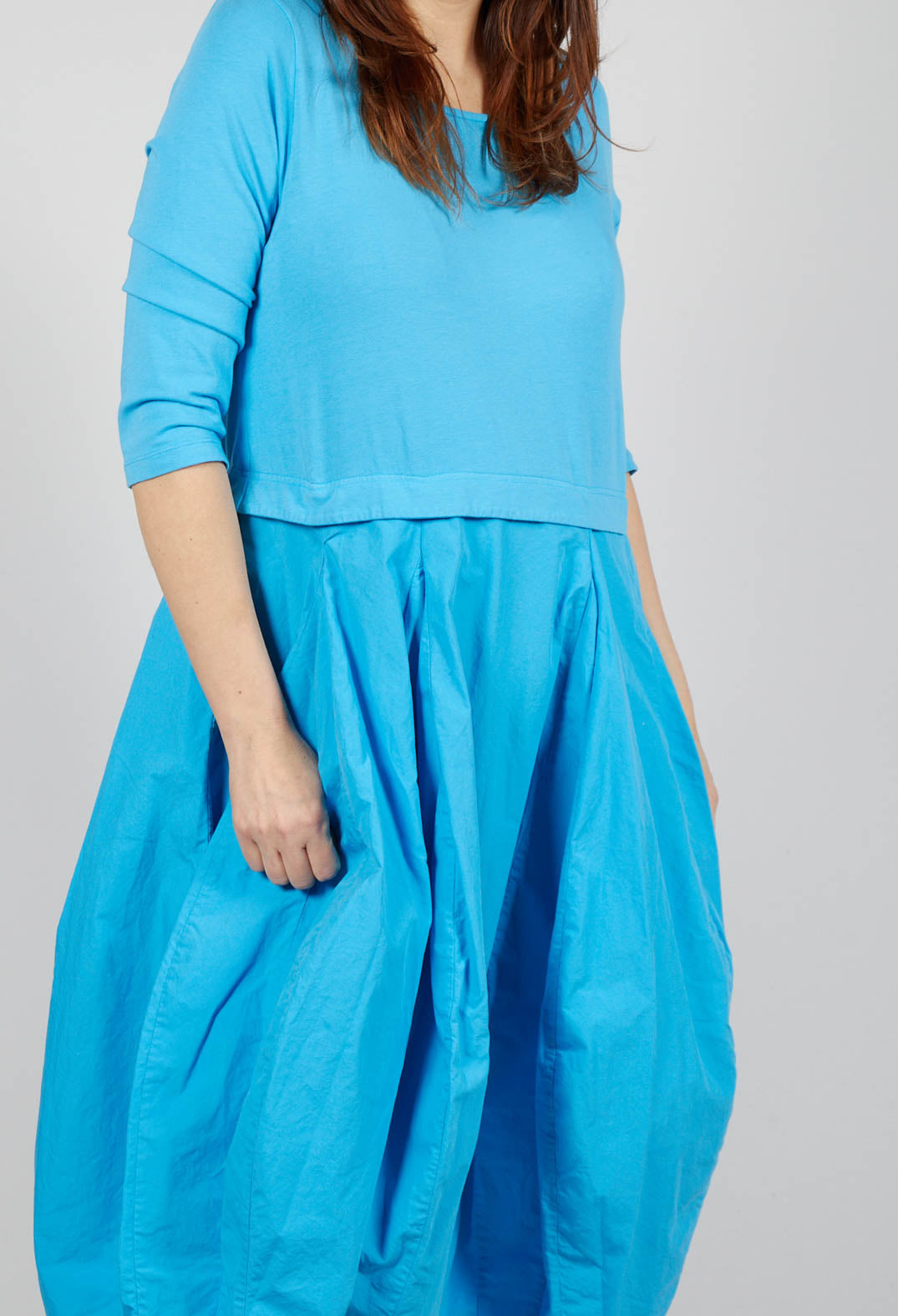 Dual Fabric Tulip Hem Dress in Malibu