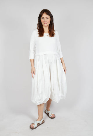Dual Fabric Tulip Hem Dress in Offwhite