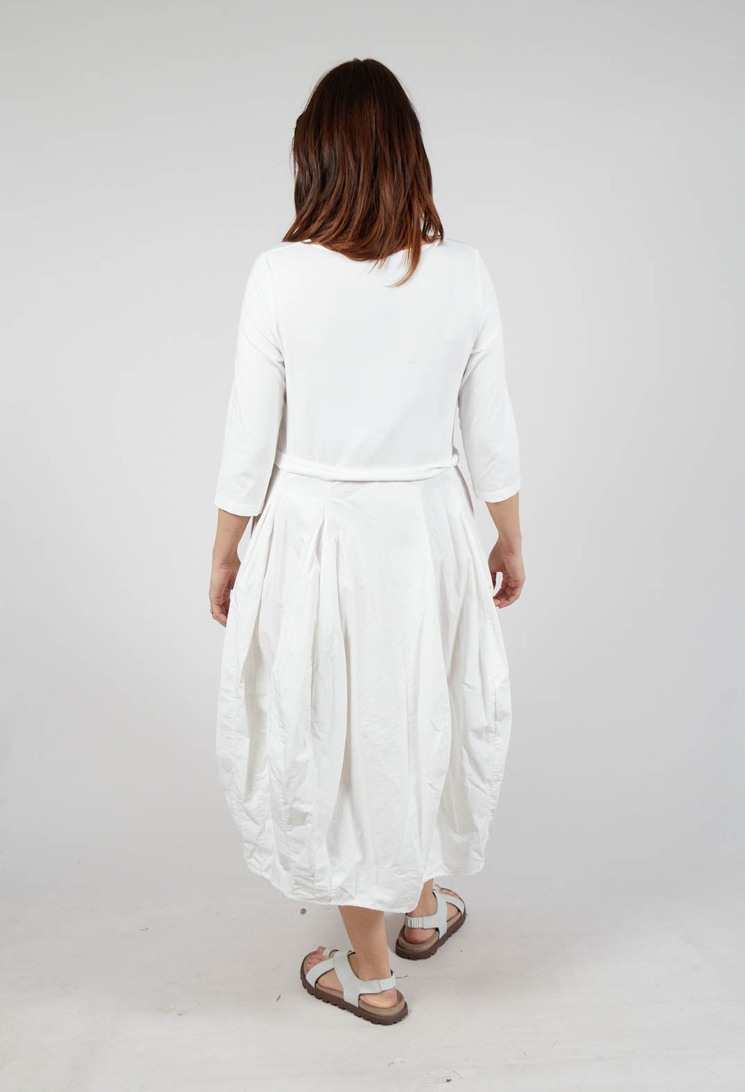 Dual Fabric Tulip Hem Dress in Offwhite