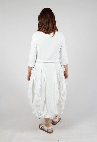 Dual Fabric Tulip Hem Dress in Offwhite