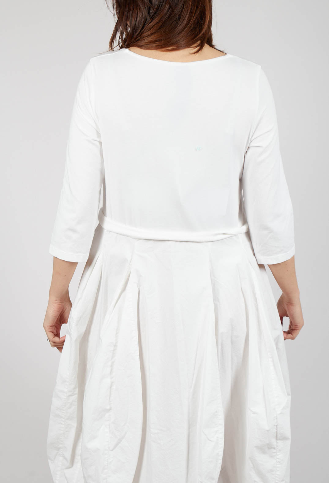Dual Fabric Tulip Hem Dress in Offwhite