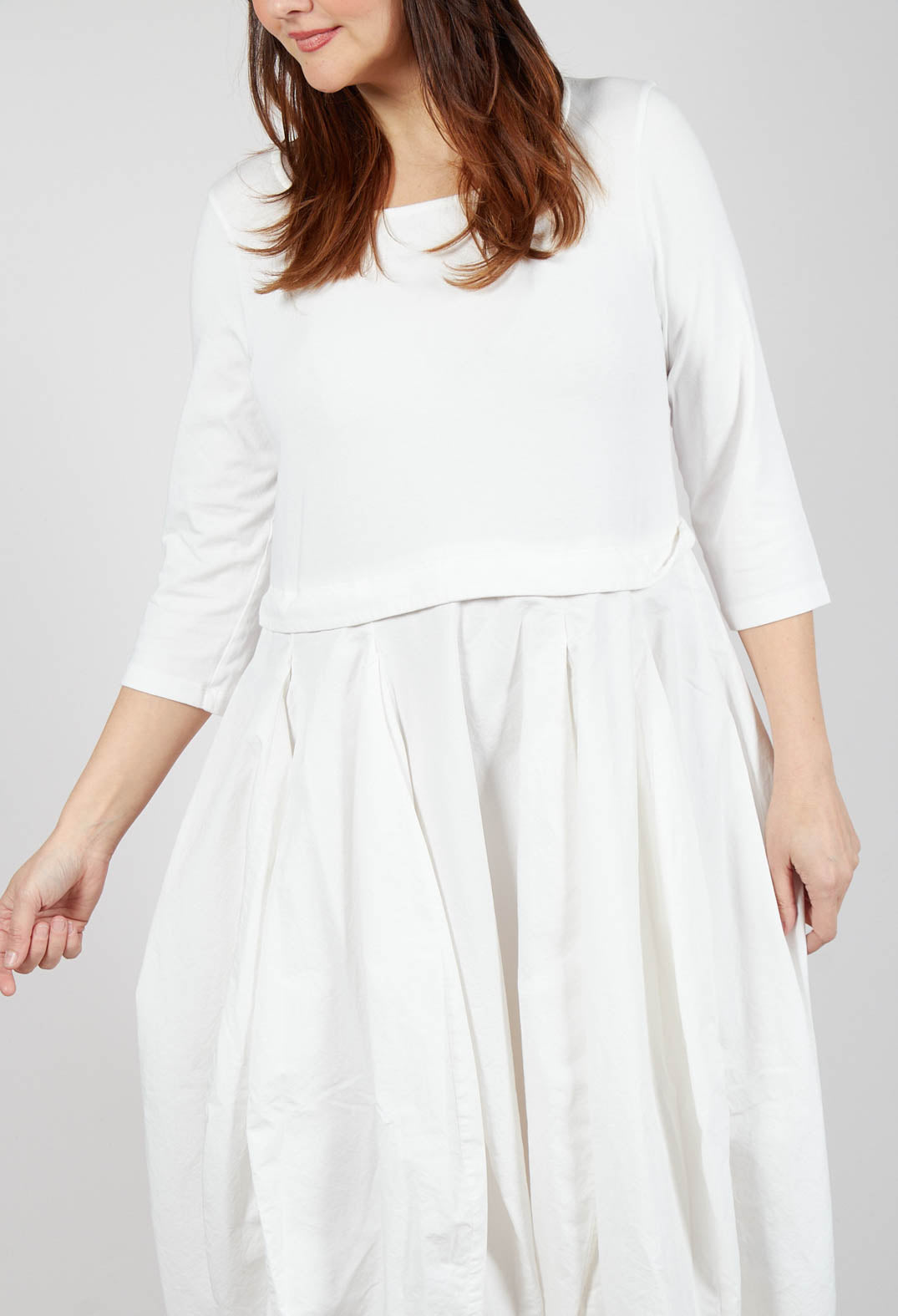 Dual Fabric Tulip Hem Dress in Offwhite