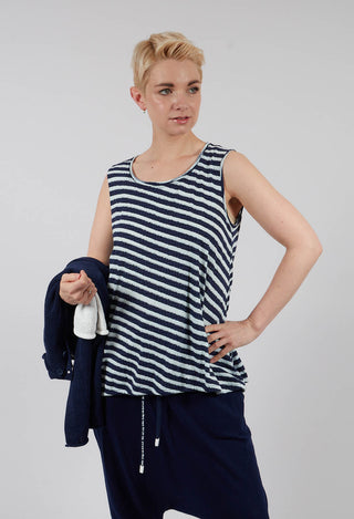 Vest Top with Drawstring Hem in Navy Print