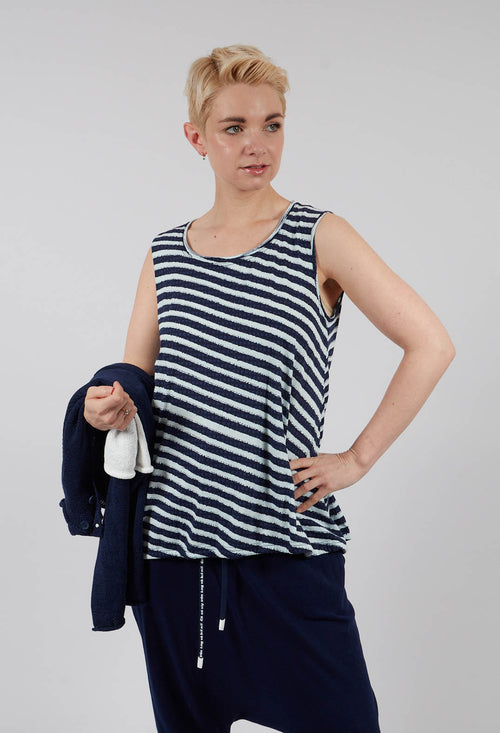 Vest Top with Drawstring Hem in Navy Print