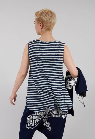 Vest Top with Drawstring Hem in Navy Print