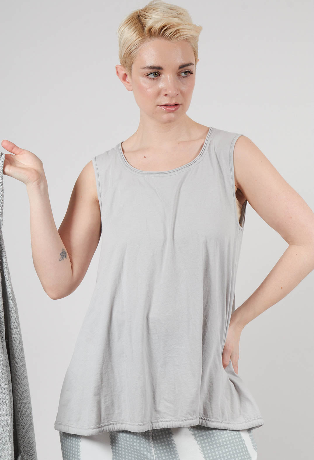 Vest Top with Drawstring Hem in Grey