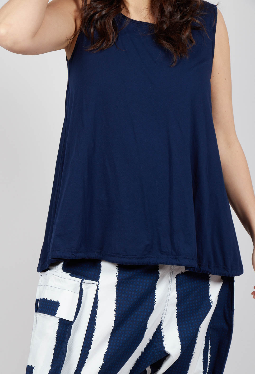 Vest Top with Drawstring Hem in Navy