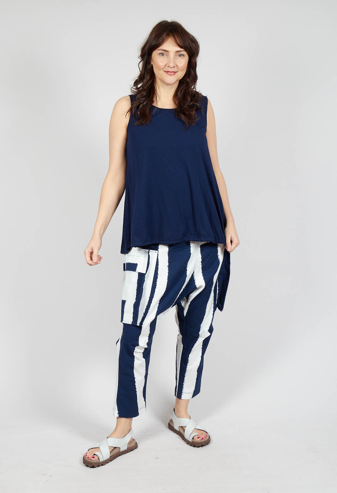 Vest Top with Drawstring Hem in Navy
