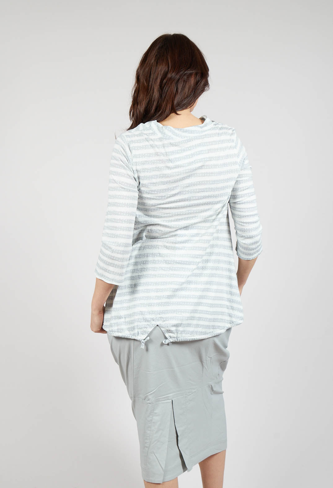 Jersey Top with Drawstring Hem in Grey Print