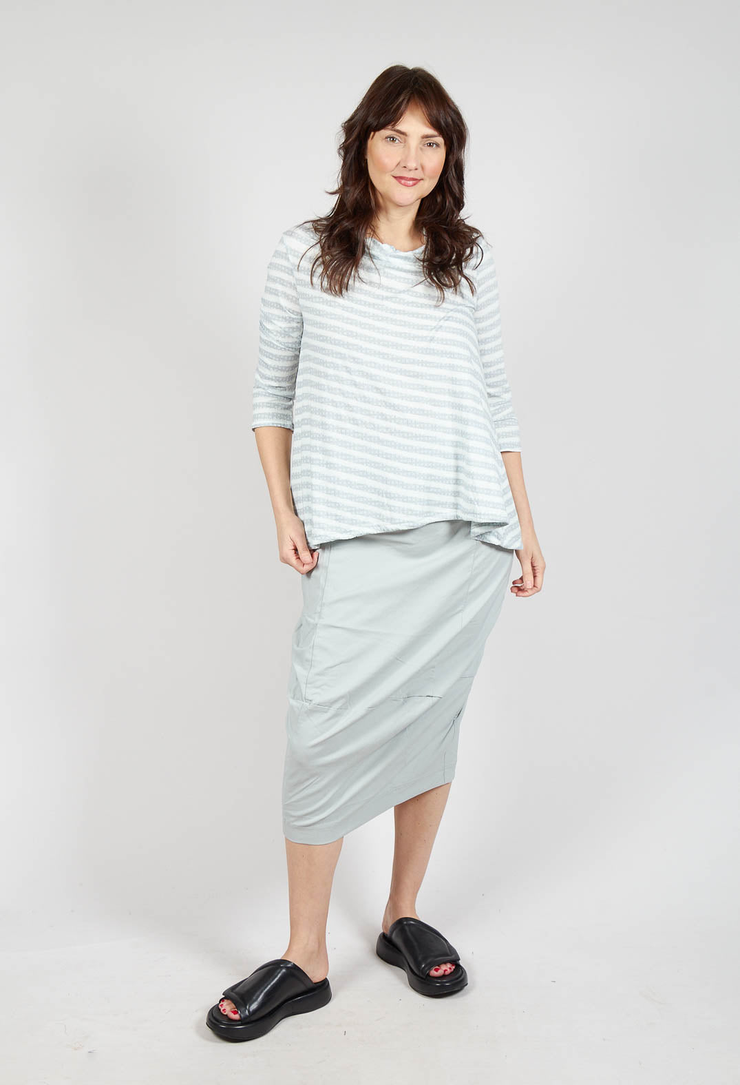Jersey Top with Drawstring Hem in Grey Print
