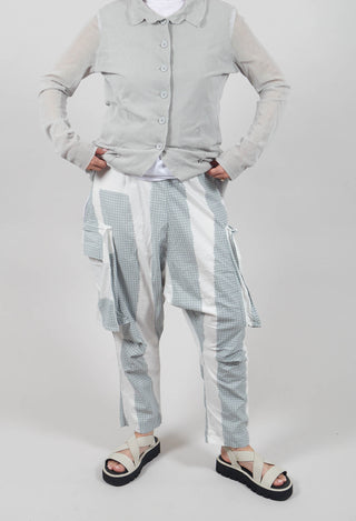 Drop Crotch Trousers with Feature Pockets in Grey Print