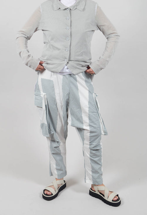 Drop Crotch Trousers with Feature Pockets in Grey Print