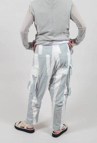 Drop Crotch Trousers with Feature Pockets in Grey Print