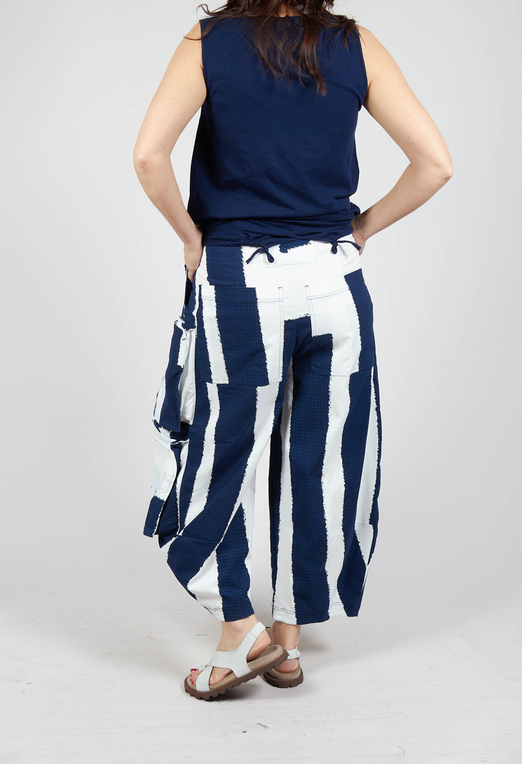 Balloon Trousers with Feature Pockets in Navy Print