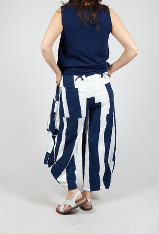 Balloon Trousers with Feature Pockets in Navy Print