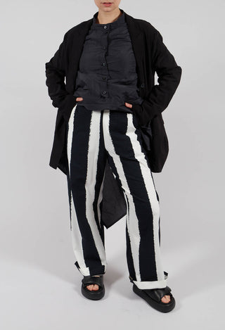 Wide Leg Pull On Trousers in Black Print