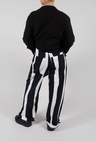 Wide Leg Pull On Trousers in Black Print