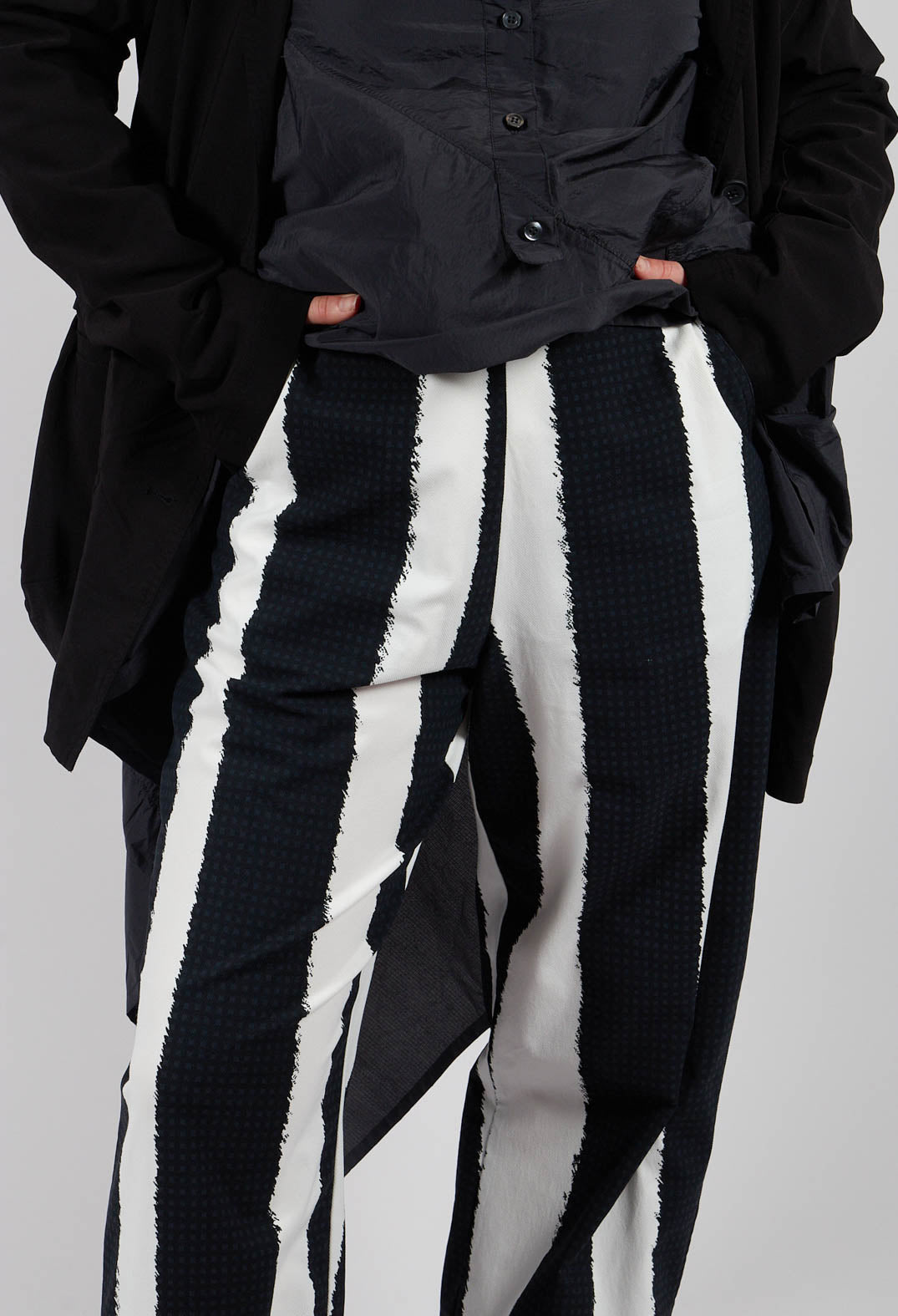 Wide Leg Pull On Trousers in Black Print