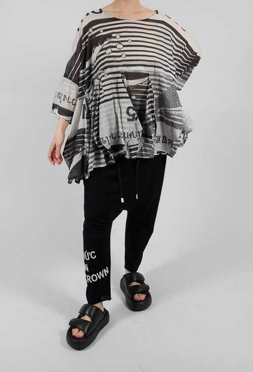 Lightweight Knitted Trousers in Black Offwhite