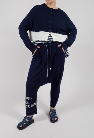 Lightweight Knitted Trousers in Navy Offwhite
