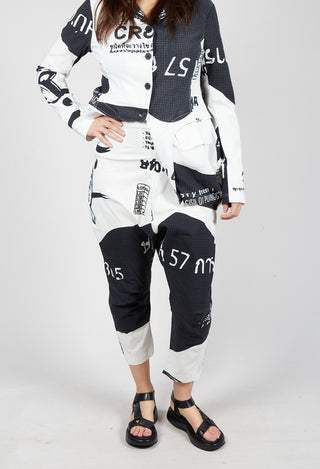 Pull On Drop Crotch Trousers in Black Print