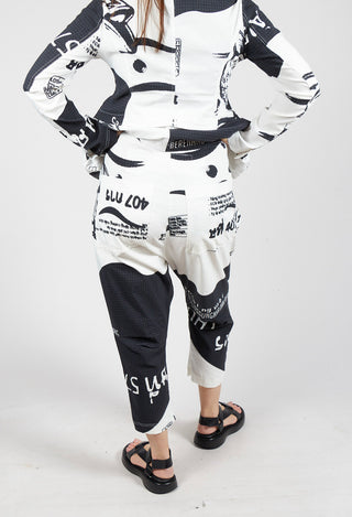 Pull On Drop Crotch Trousers in Black Print