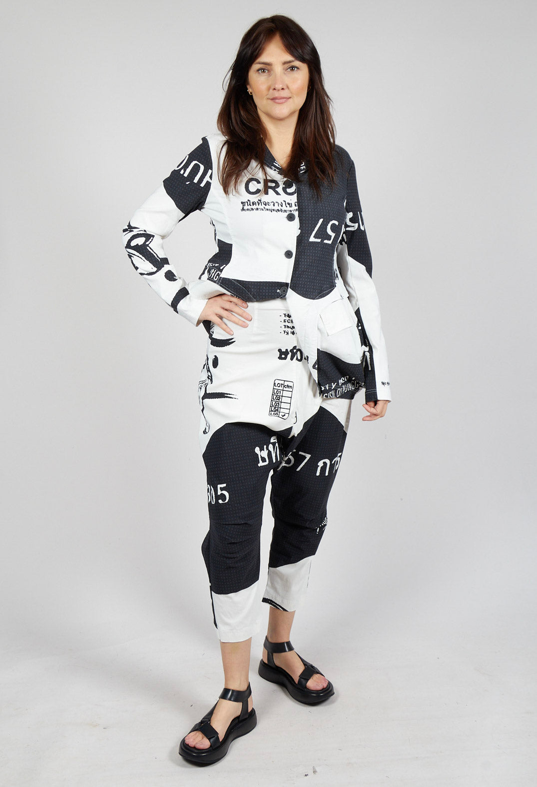 Pull On Drop Crotch Trousers in Black Print