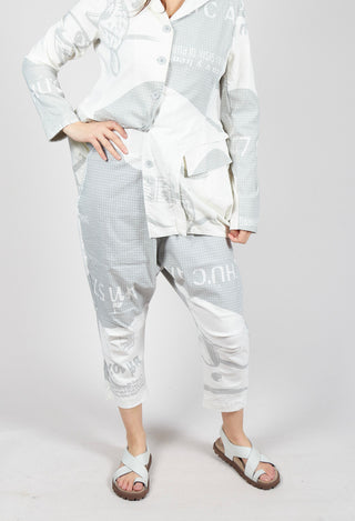 Pull On Drop Crotch Trousers in Grey Print