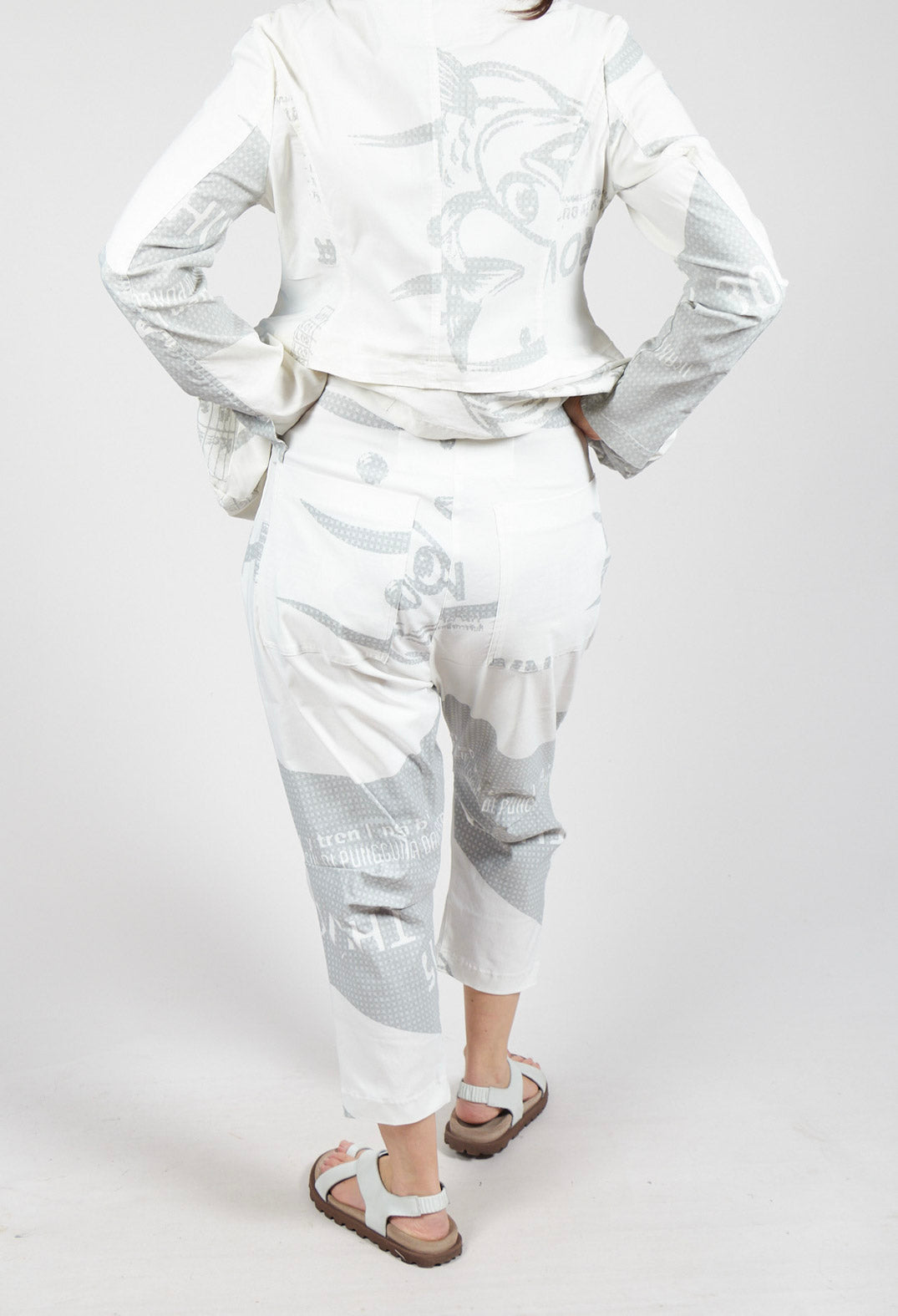 Pull On Drop Crotch Trousers in Grey Print