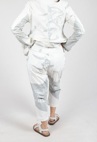 Pull On Drop Crotch Trousers in Grey Print
