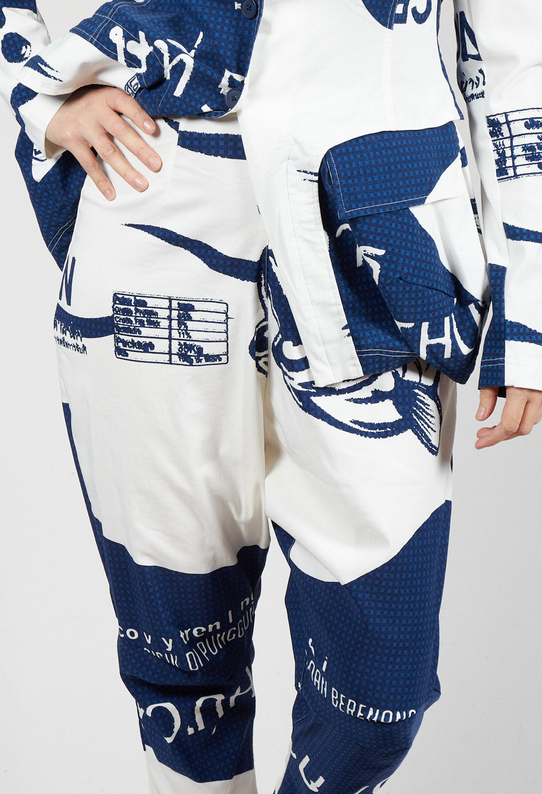 Pull On Drop Crotch Trousers in Navy Print