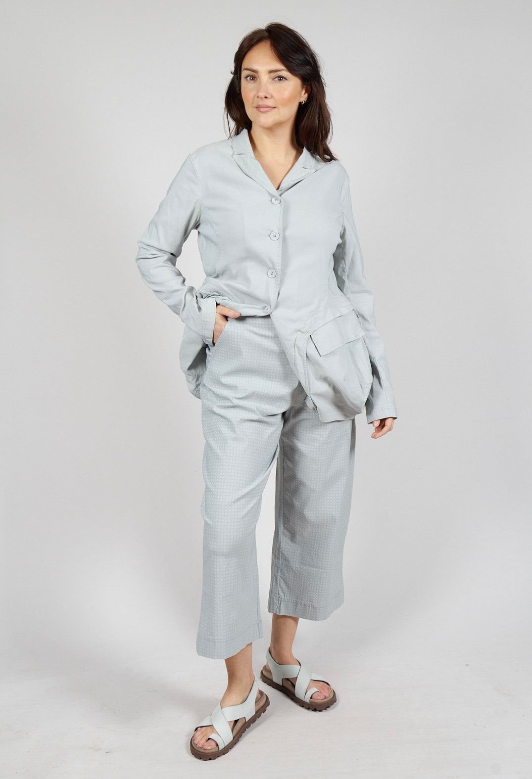 Cropped Pull On Wide Leg Trousers in Grey Check