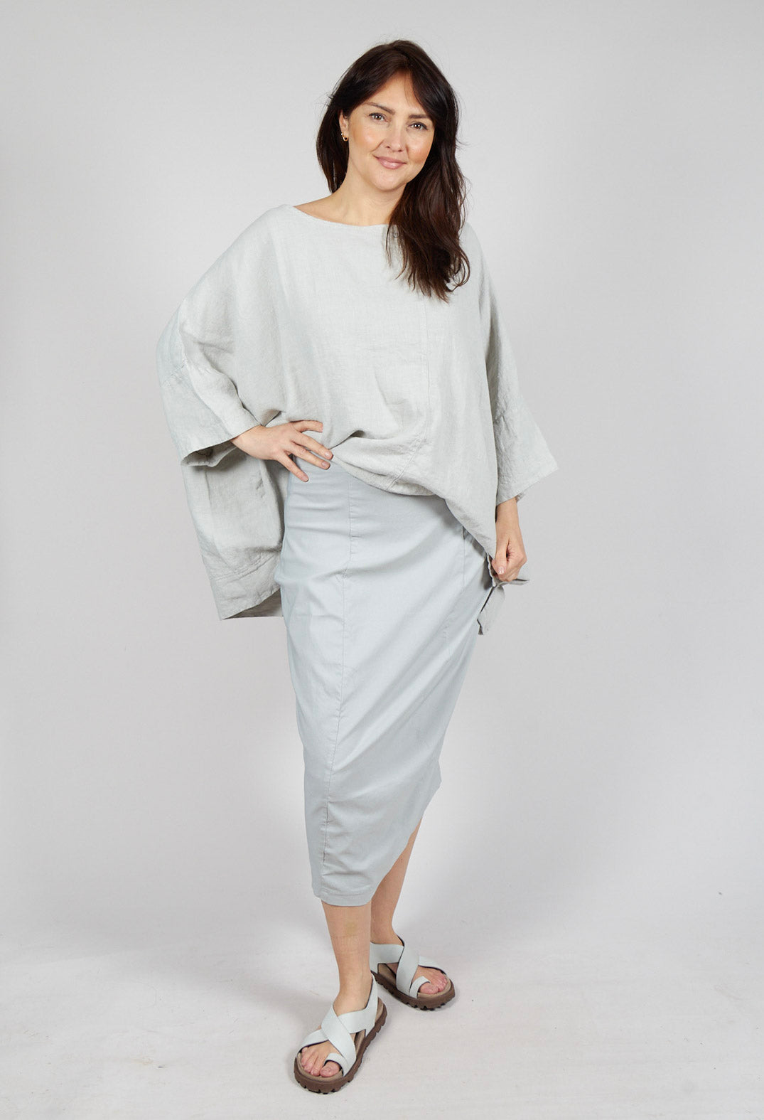 Pull On Curved Hem Pencil Skirt in Grey Pull On Curved Hem Pencil Skirt in Grey