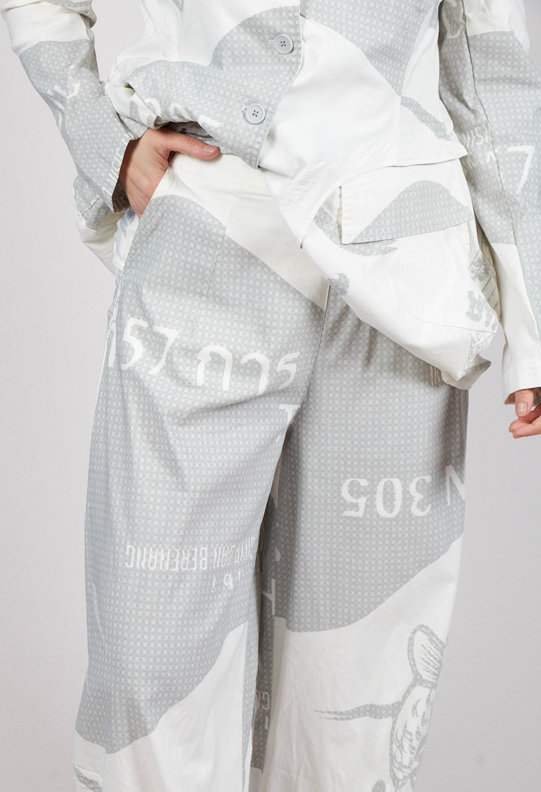 Pull On Balloon Trousers in Grey Print
