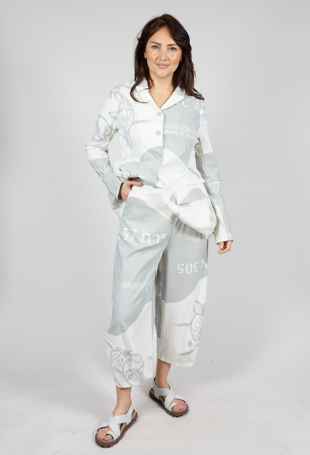 Pull On Balloon Trousers in Grey Print