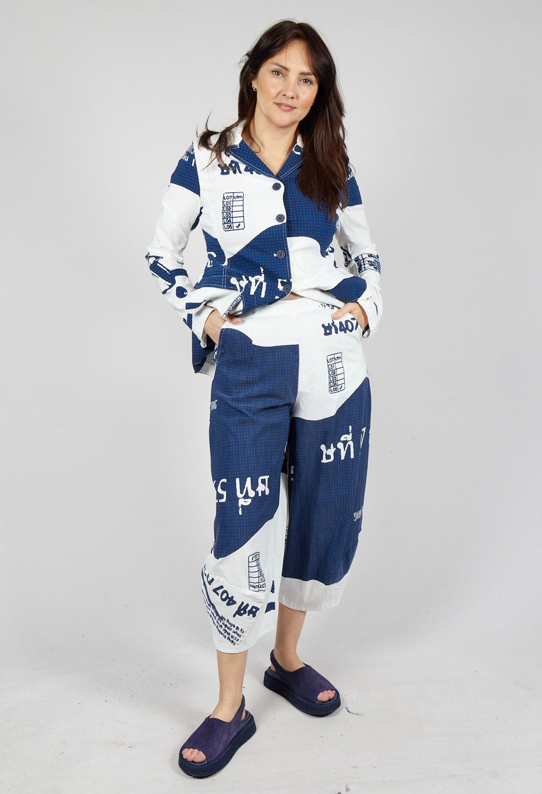 Pull On Balloon Trousers in Navy Print
