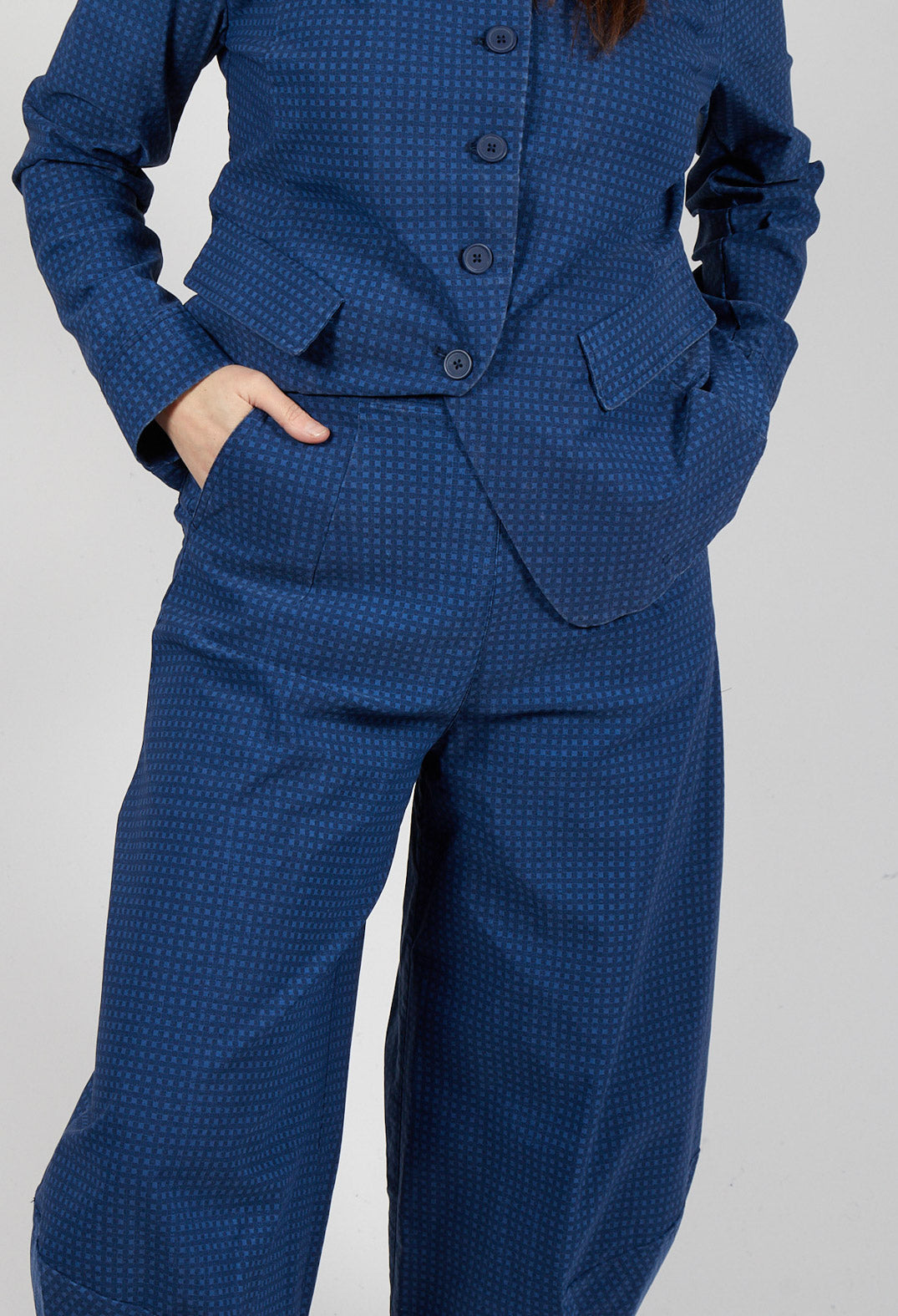 Pull On Balloon Trousers in Navy Check