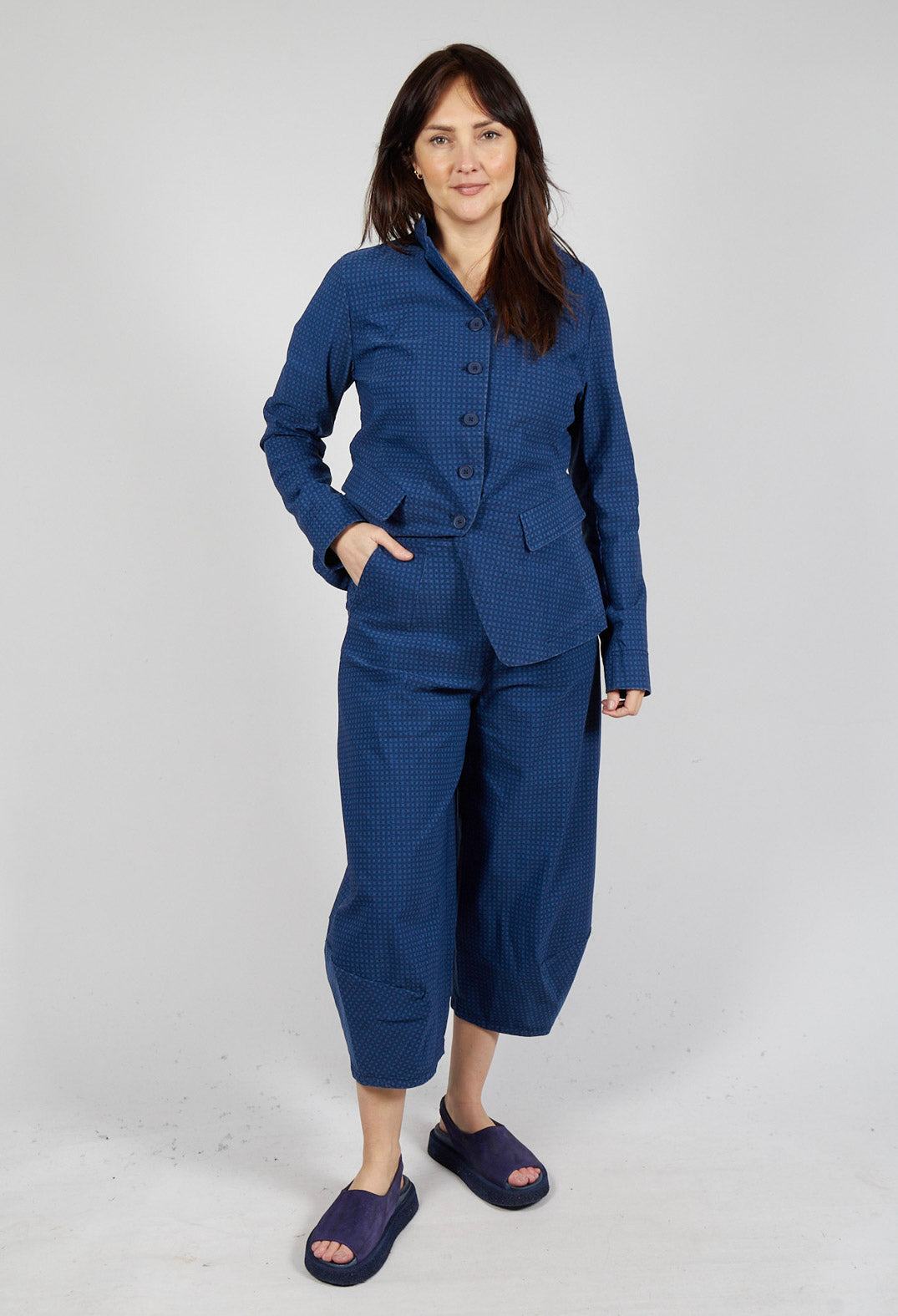 Pull On Balloon Trousers in Navy Check