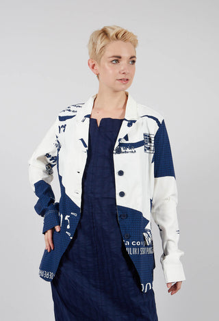 Fitted Jacket in Navy Print