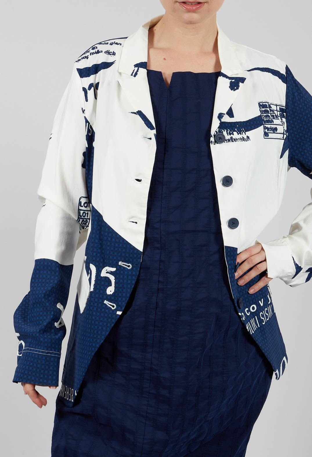 Fitted Jacket in Navy Print