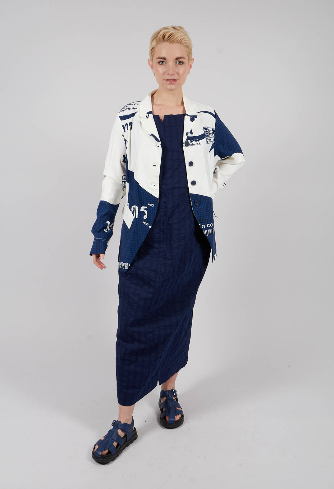 Fitted Jacket in Navy Print