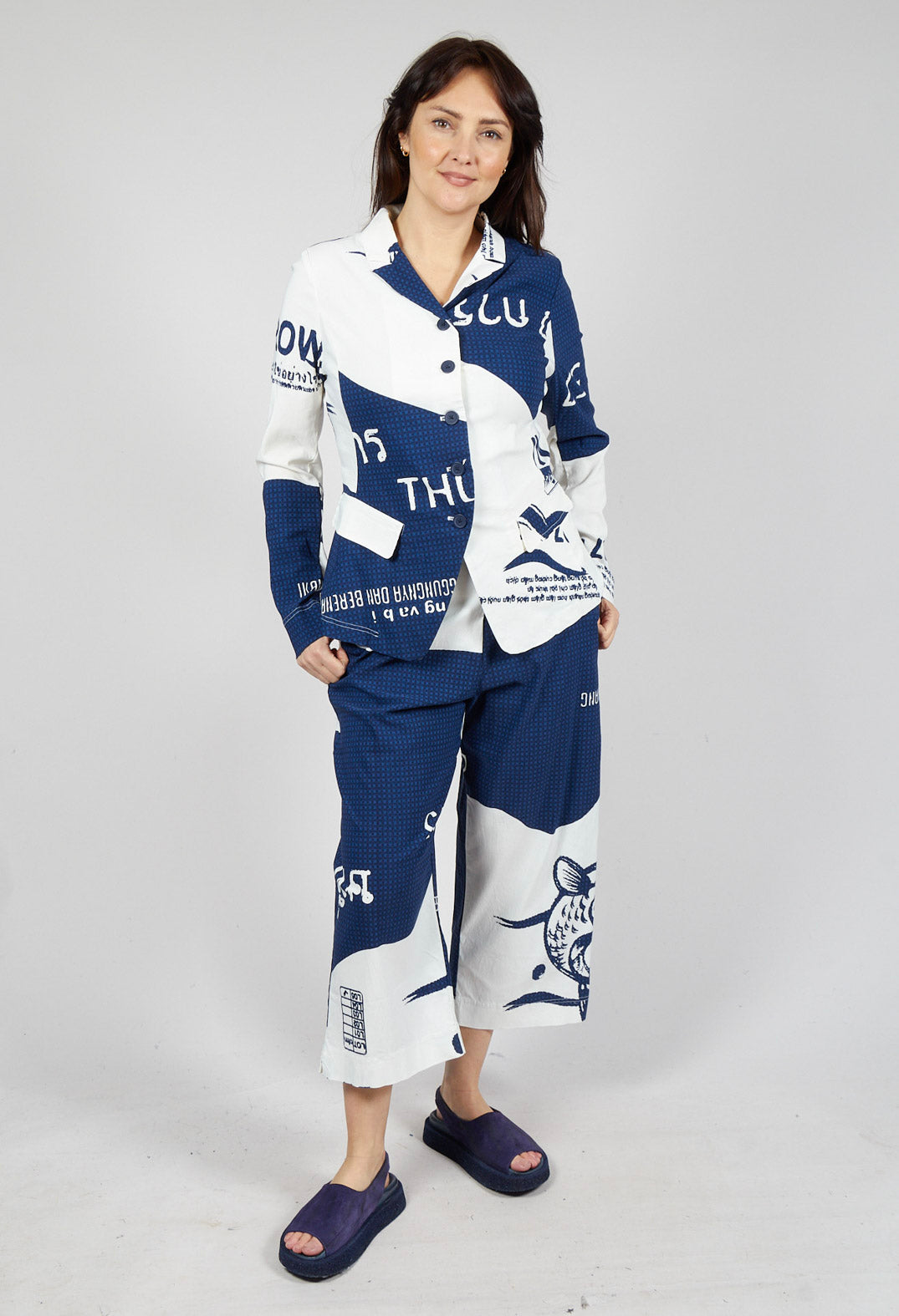 Fitted Jacket in Navy Print